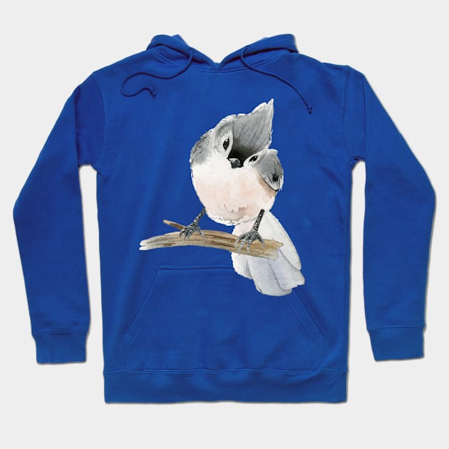 Titmouse Bird Watercolor Hoodie by Mako Design 